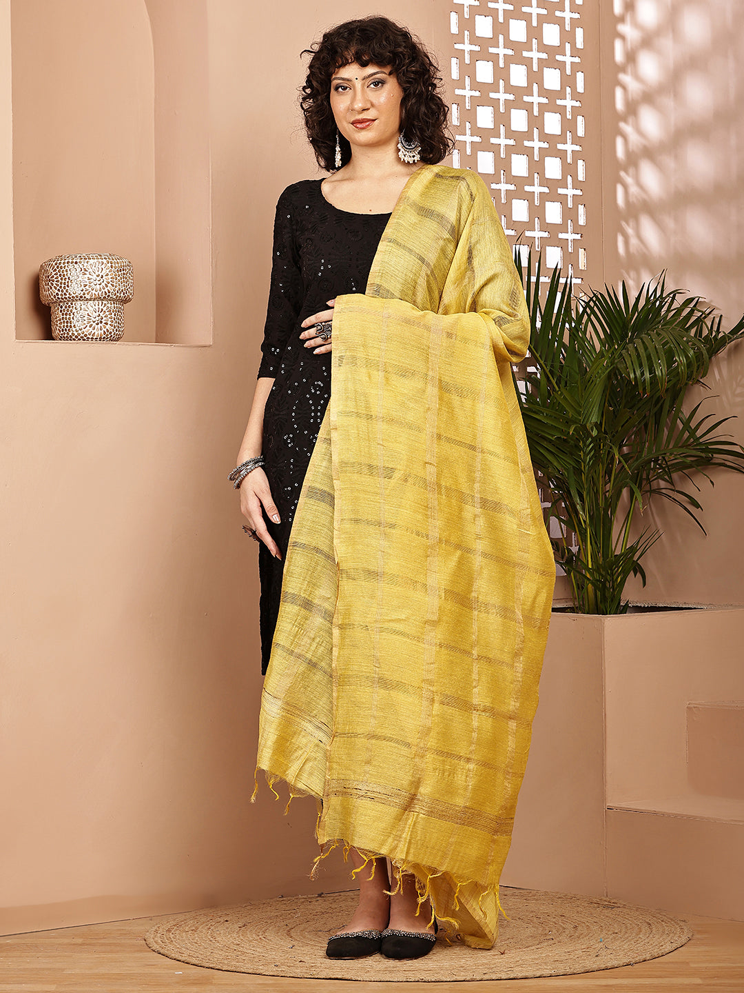 Dupatta- Muga- Yellow Self