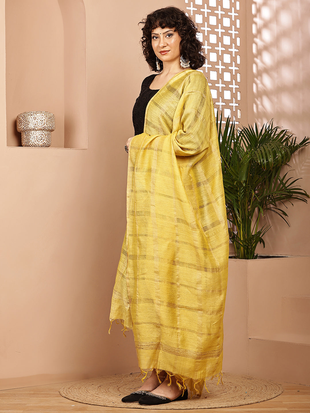 Dupatta- Muga- Yellow Self