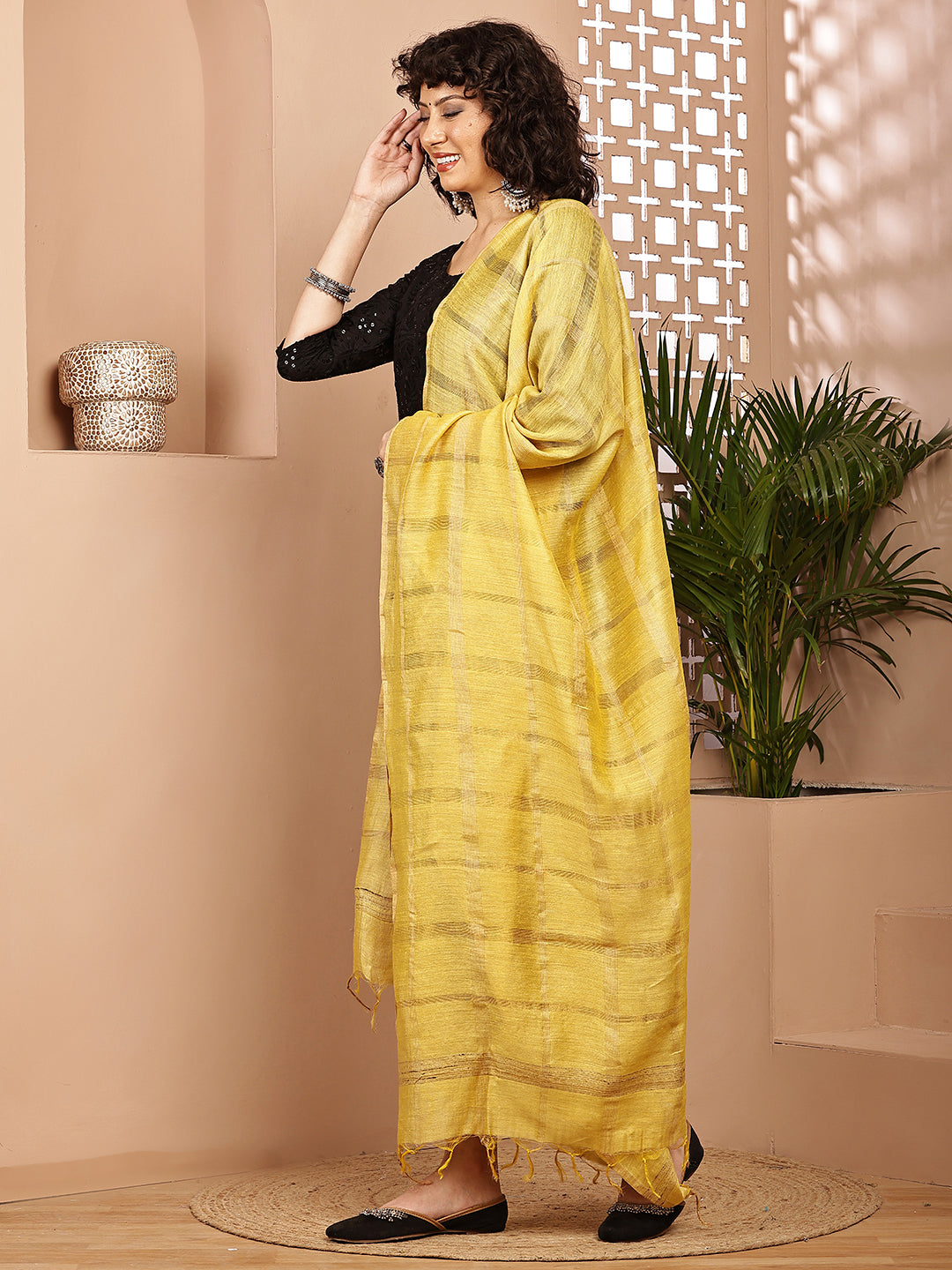 Dupatta- Muga- Yellow Self