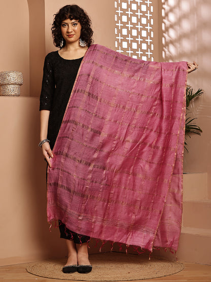 Dupatta- Muga- Watermelon Pink Self