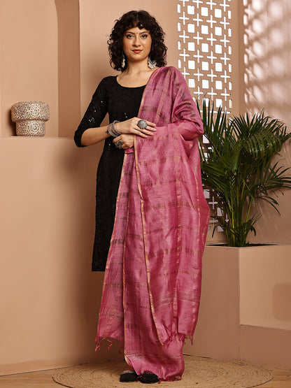 Dupatta- Muga- Watermelon Pink Self