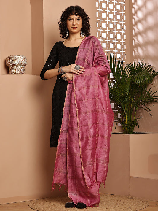 Dupatta- Muga- Watermelon Pink Self