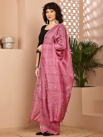 Dupatta- Muga- Watermelon Pink Self