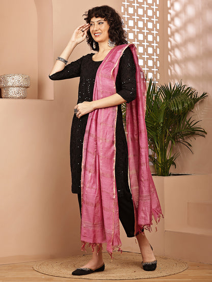 Dupatta- Muga- Watermelon Pink Self