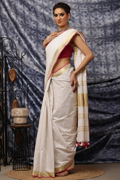 Handloom Saree- Ivory Upada