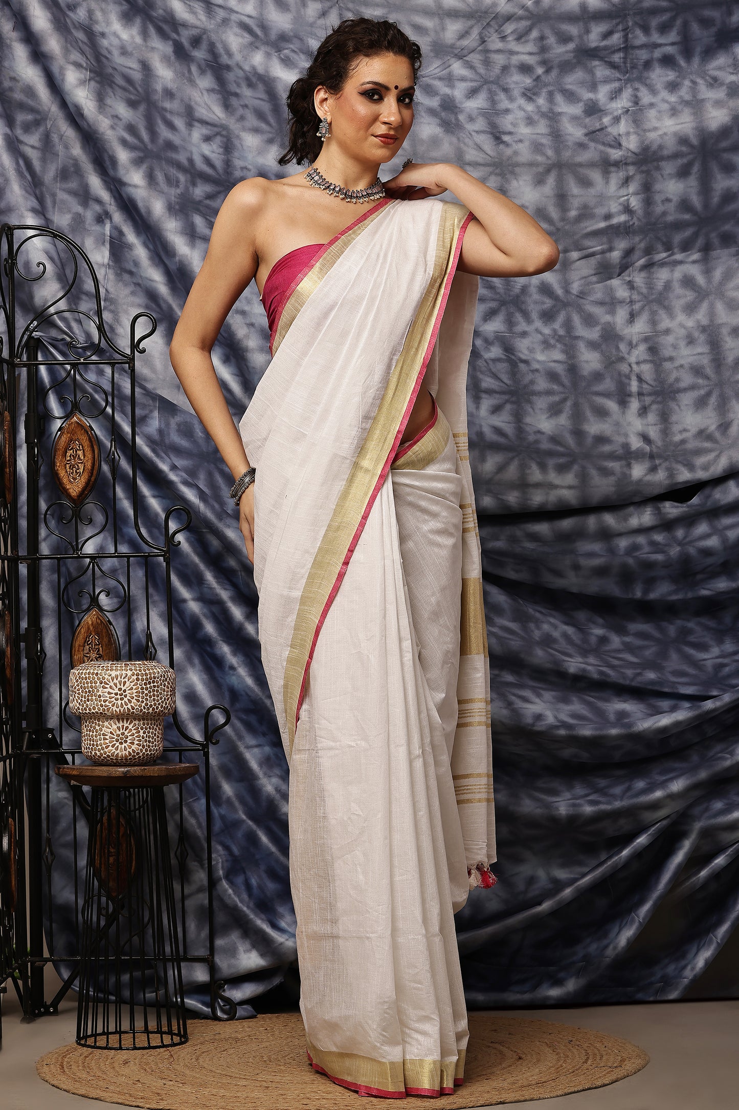 Handloom Saree- Ivory Upada