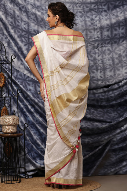Handloom Saree- Ivory Upada
