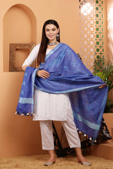 Dupatta -Cotton Ikkat Buta -Indigo Blue