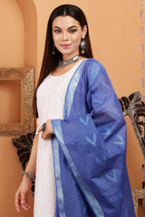 Dupatta -Cotton Ikkat Buta -Indigo Blue