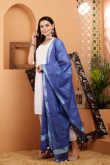 Dupatta -Cotton Ikkat Buta -Indigo Blue