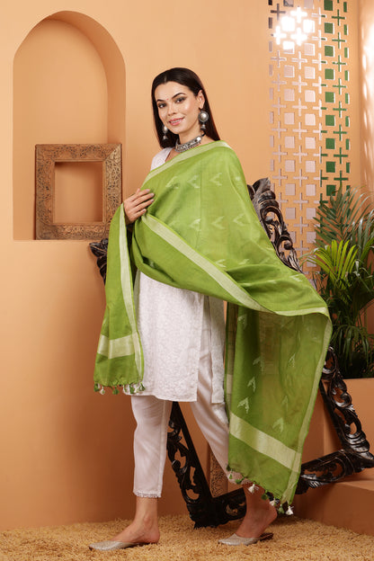 Dupatta -Cotton Ikkat Buta -Green
