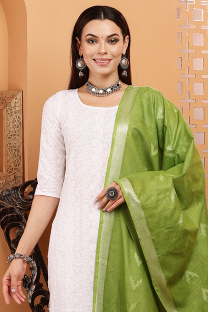 Dupatta -Cotton Ikkat Buta -Green