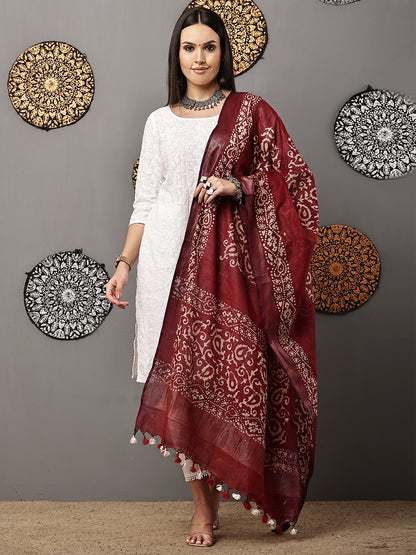Dupatta-Cotton Batik - Brown + Purple