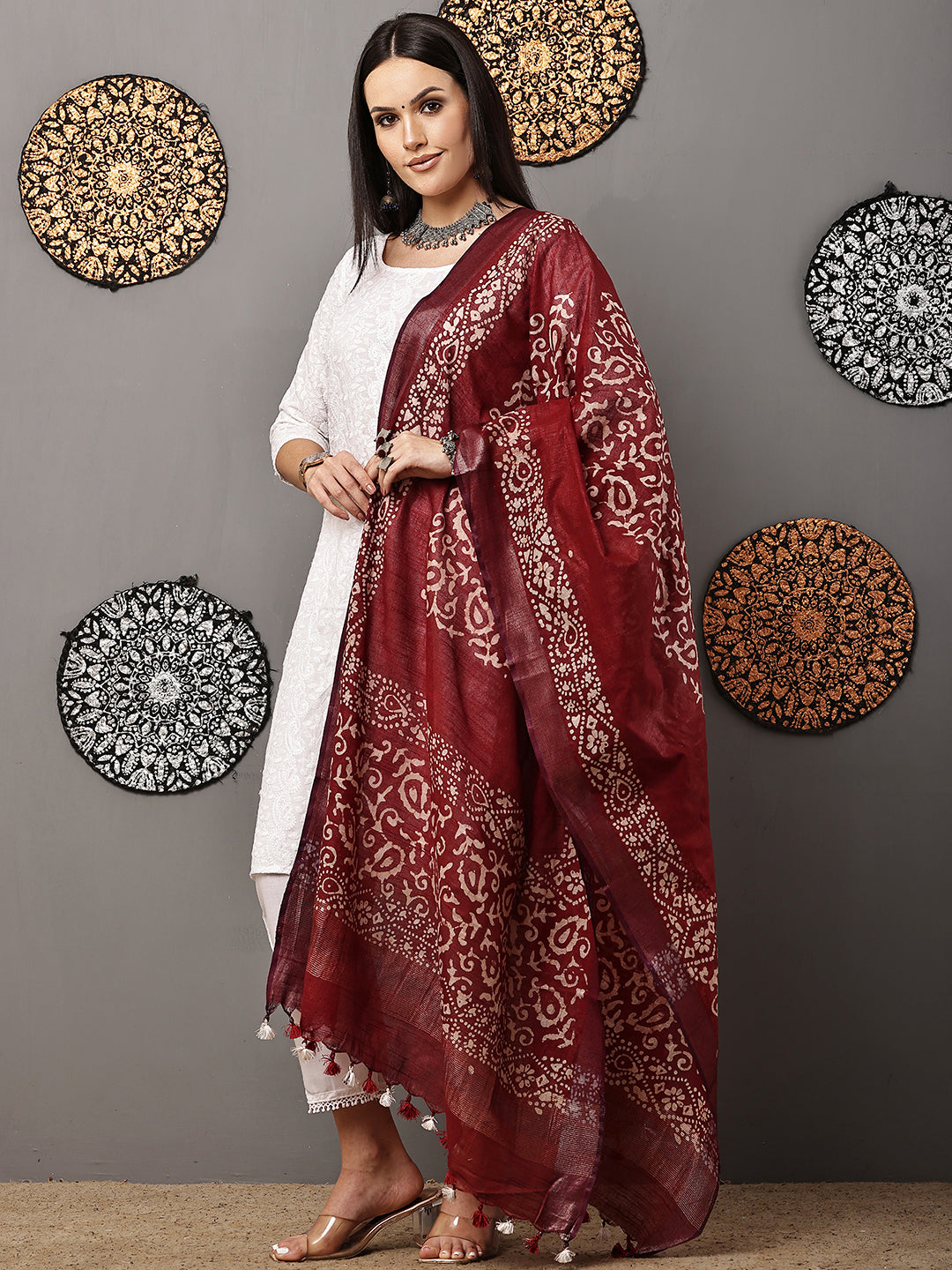 Dupatta-Cotton Batik - Brown + Purple