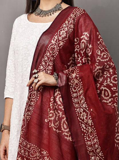 Dupatta-Cotton Batik - Brown + Purple