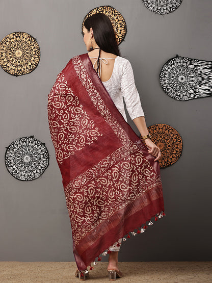 Dupatta-Cotton Batik - Brown + Purple
