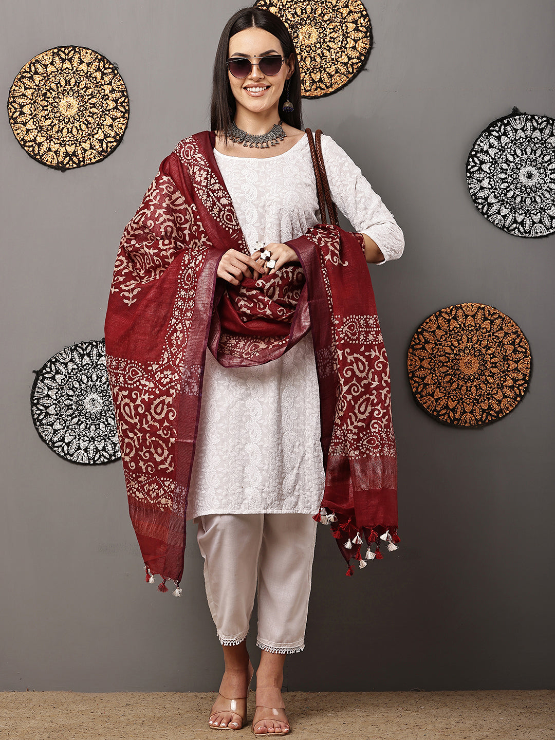 Dupatta-Cotton Batik - Brown + Purple