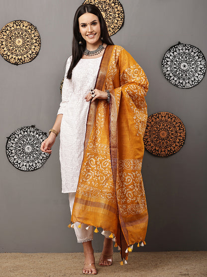 Dupatta-Cotton Batik -Mustard Yellow + Blue