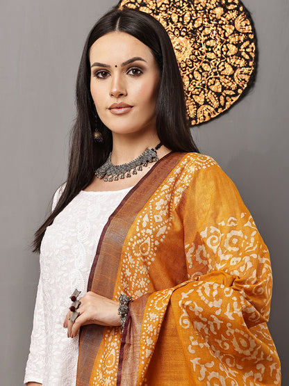 Dupatta-Cotton Batik -Mustard Yellow + Blue