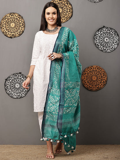 Dupatta-Cotton Batik -Sea Green + Blue