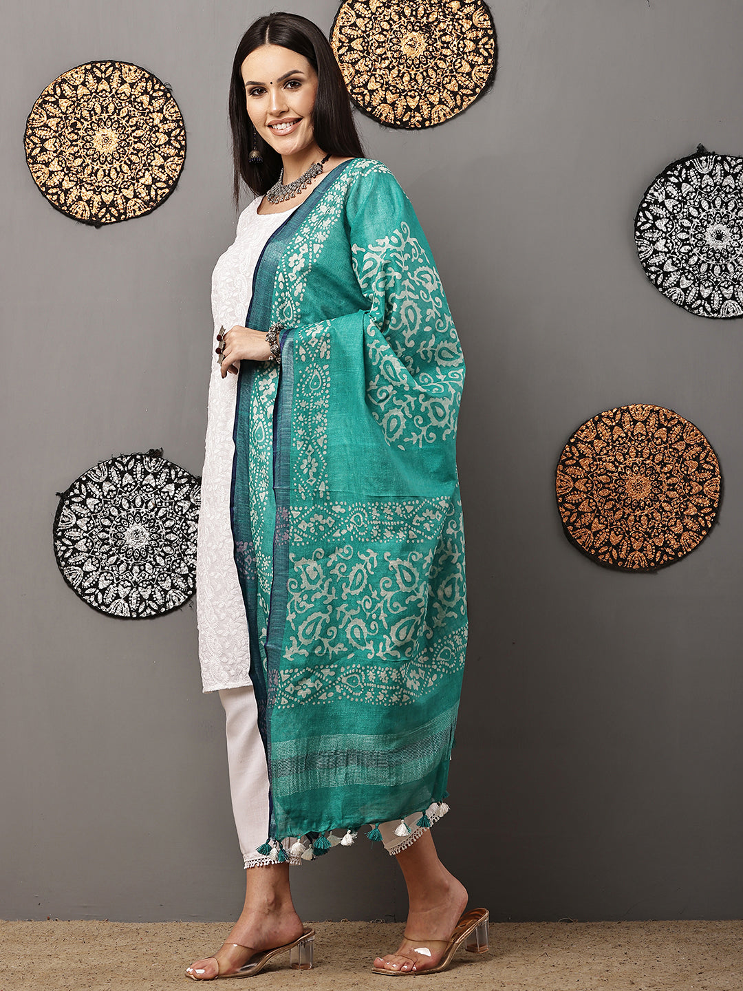 Dupatta-Cotton Batik -Sea Green + Blue