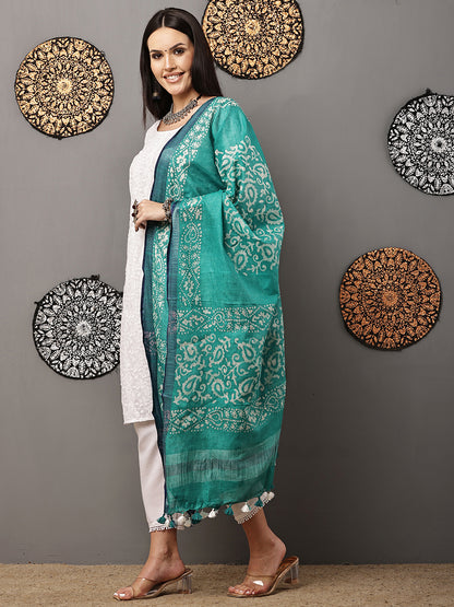 Dupatta-Cotton Batik -Sea Green + Blue