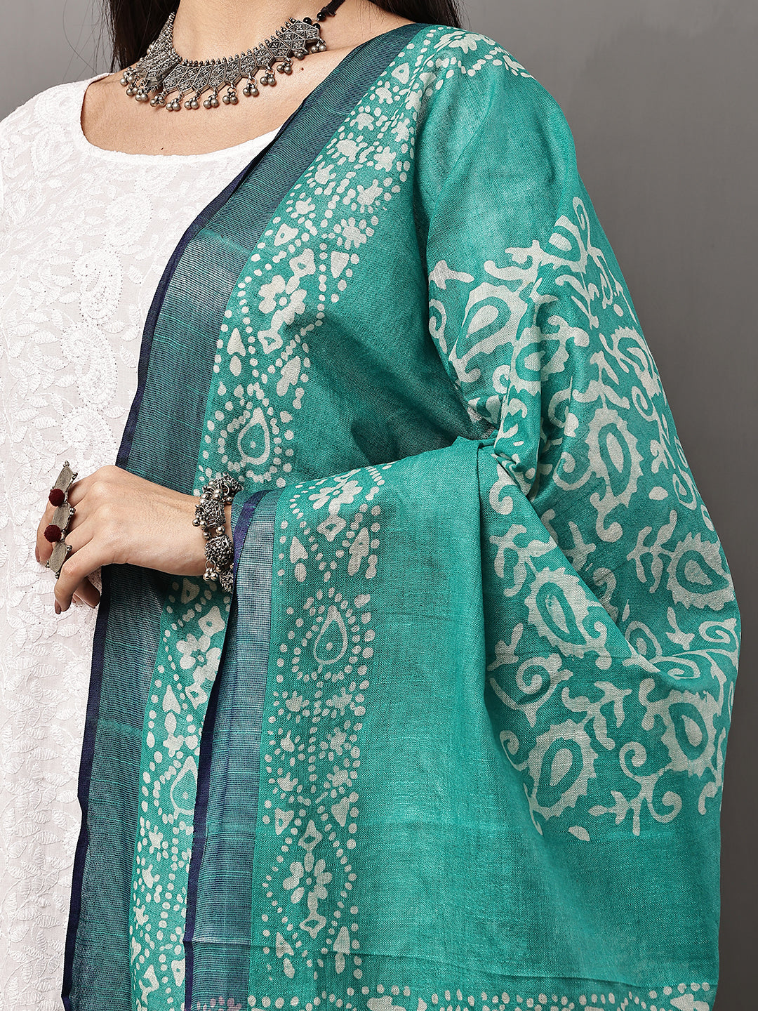 Dupatta-Cotton Batik -Sea Green + Blue
