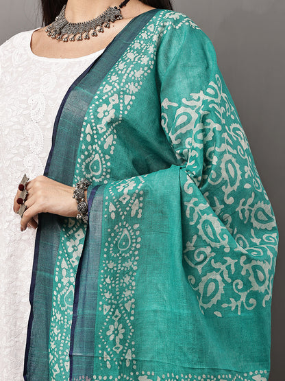 Dupatta-Cotton Batik -Sea Green + Blue