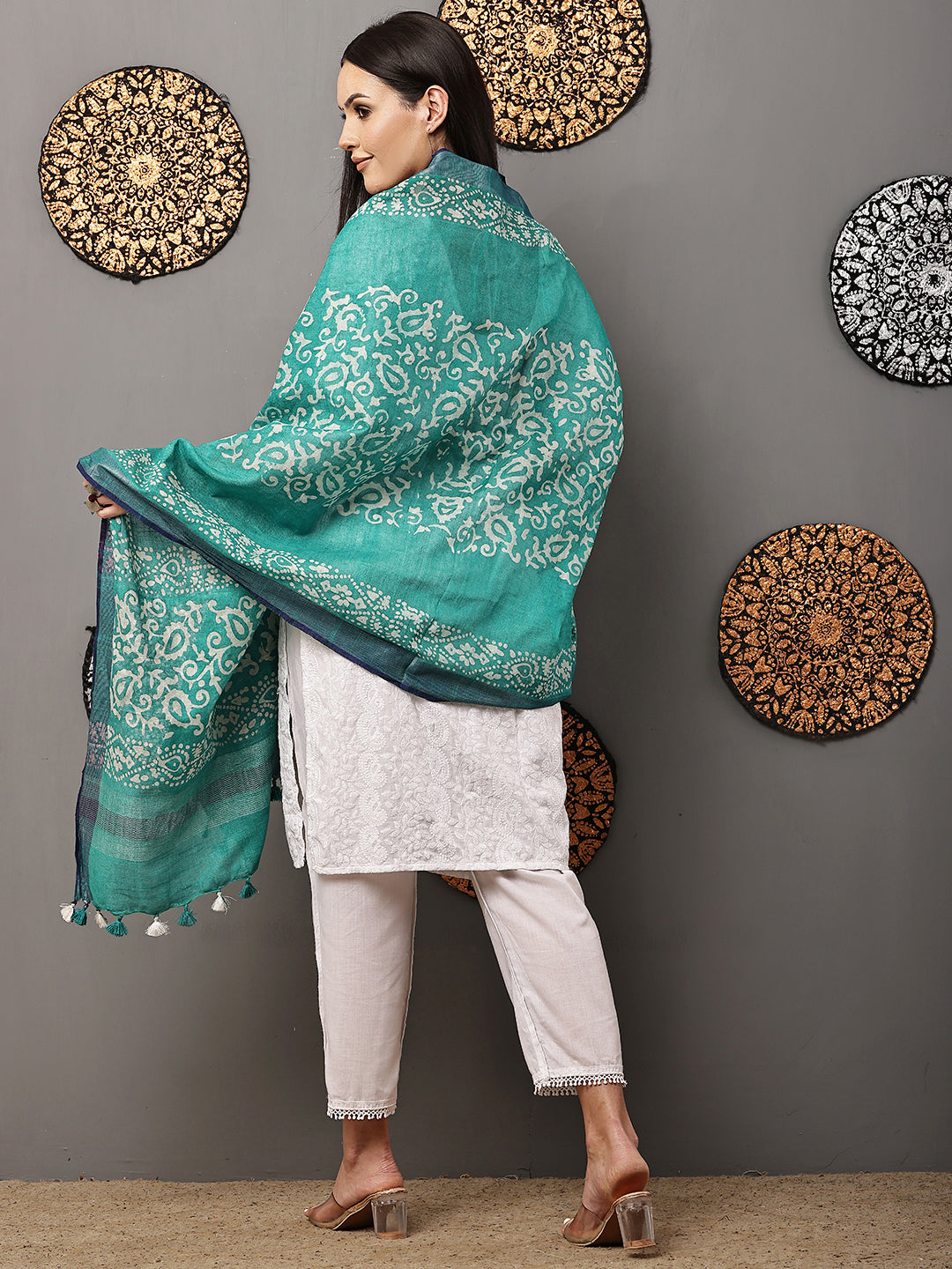 Dupatta-Cotton Batik -Sea Green + Blue
