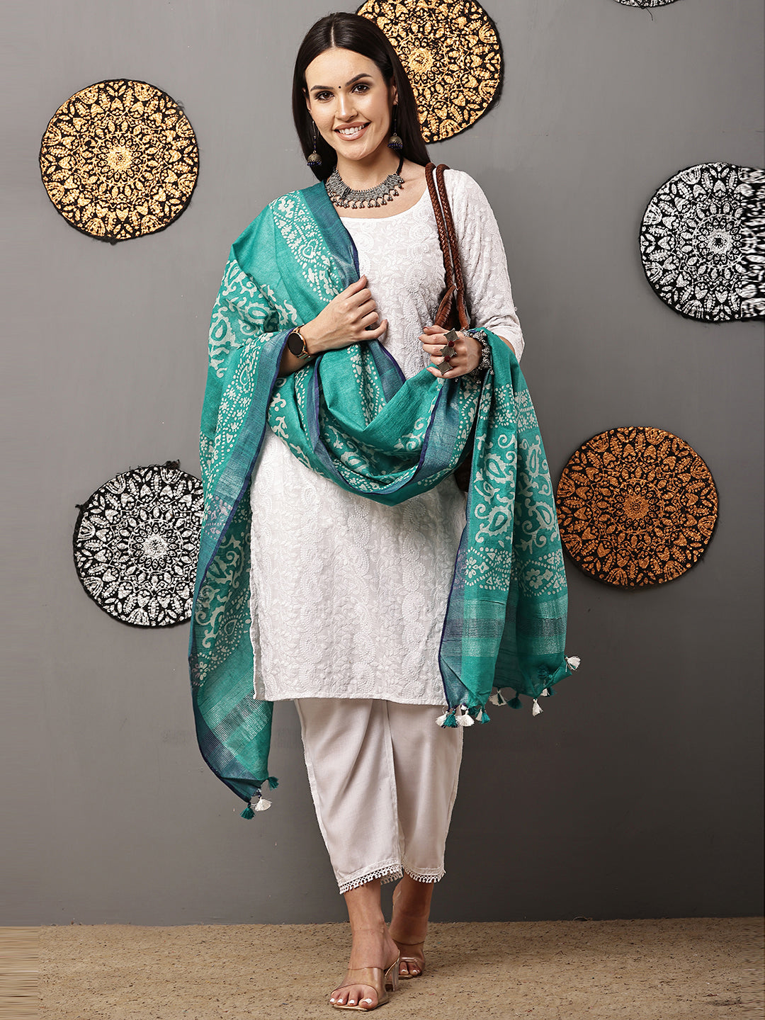 Dupatta-Cotton Batik -Sea Green + Blue
