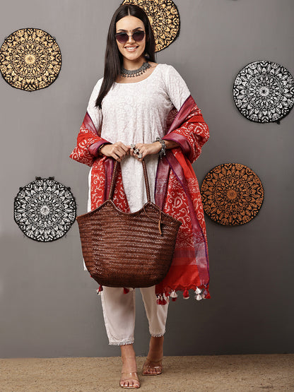 Dupatta-Cotton Batik - Red + Purple