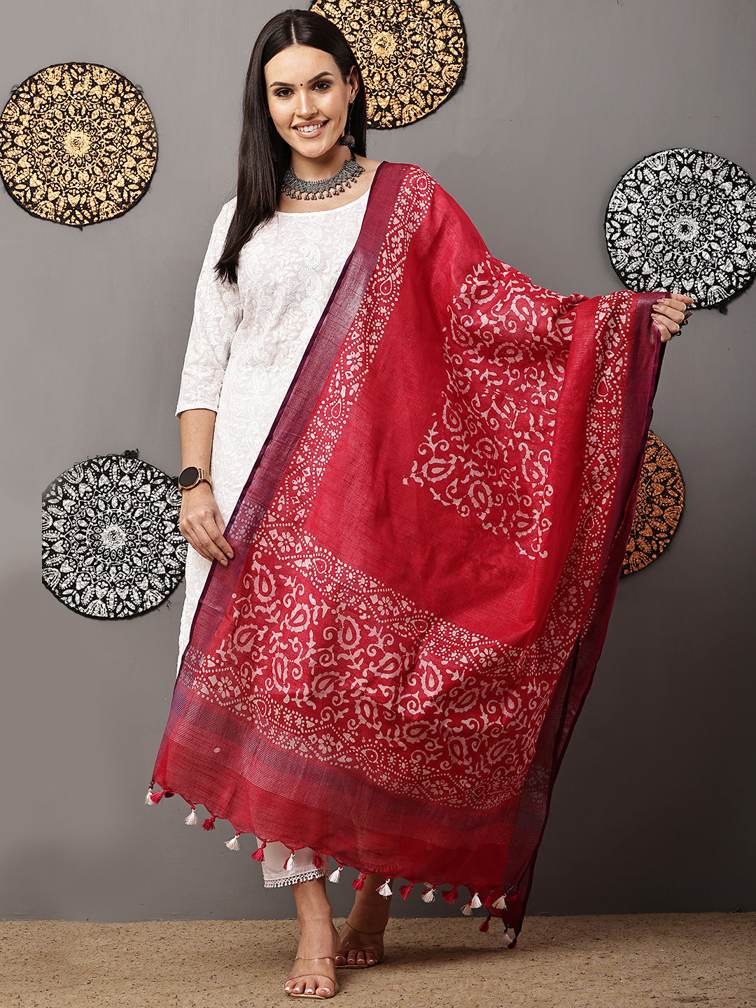Dupatta-Cotton Batik-Rani Pink + Purple