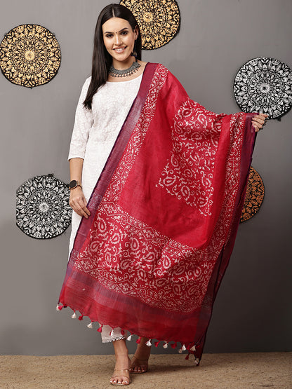 Dupatta-Cotton Batik-Rani Pink + Purple