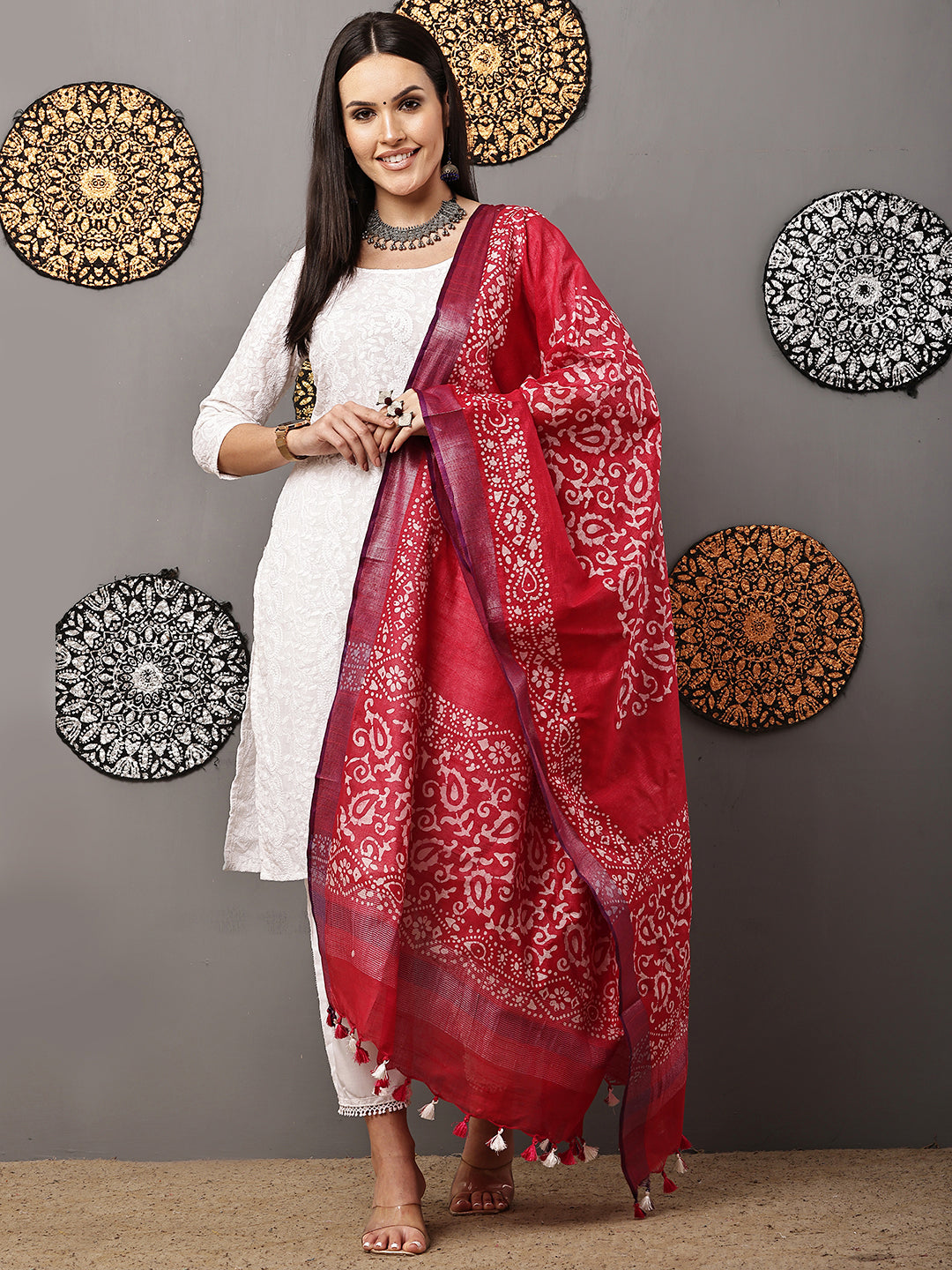 Dupatta-Cotton Batik-Rani Pink + Purple