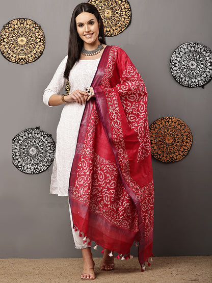 Dupatta-Cotton Batik-Rani Pink + Purple