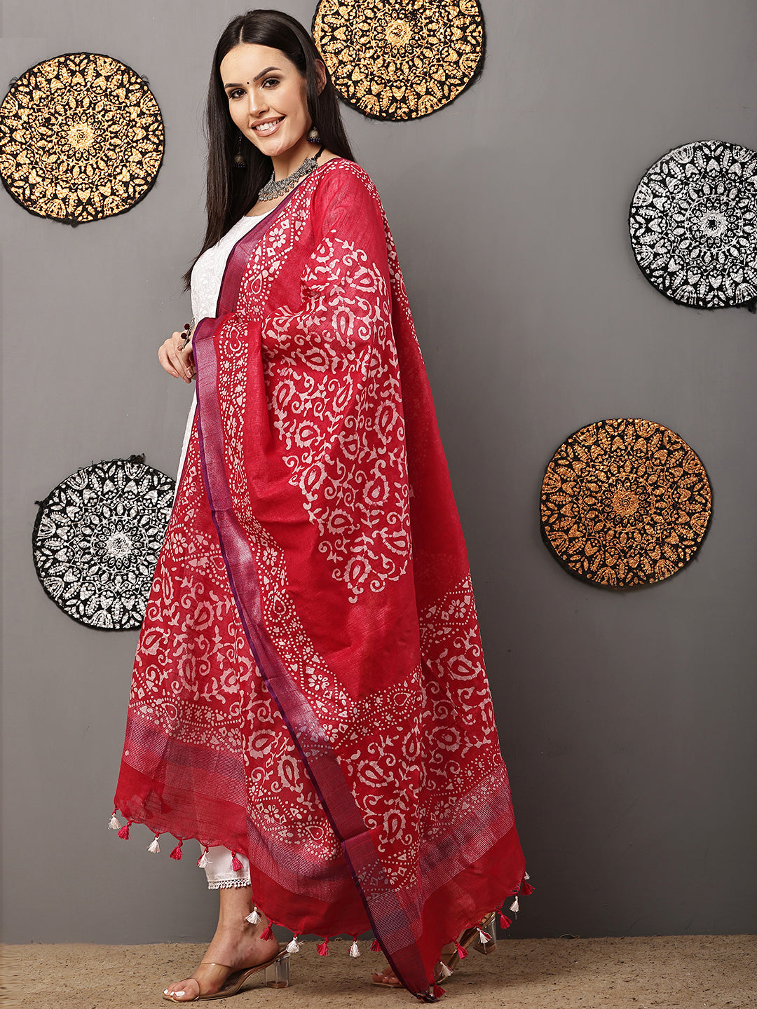 Dupatta-Cotton Batik-Rani Pink + Purple