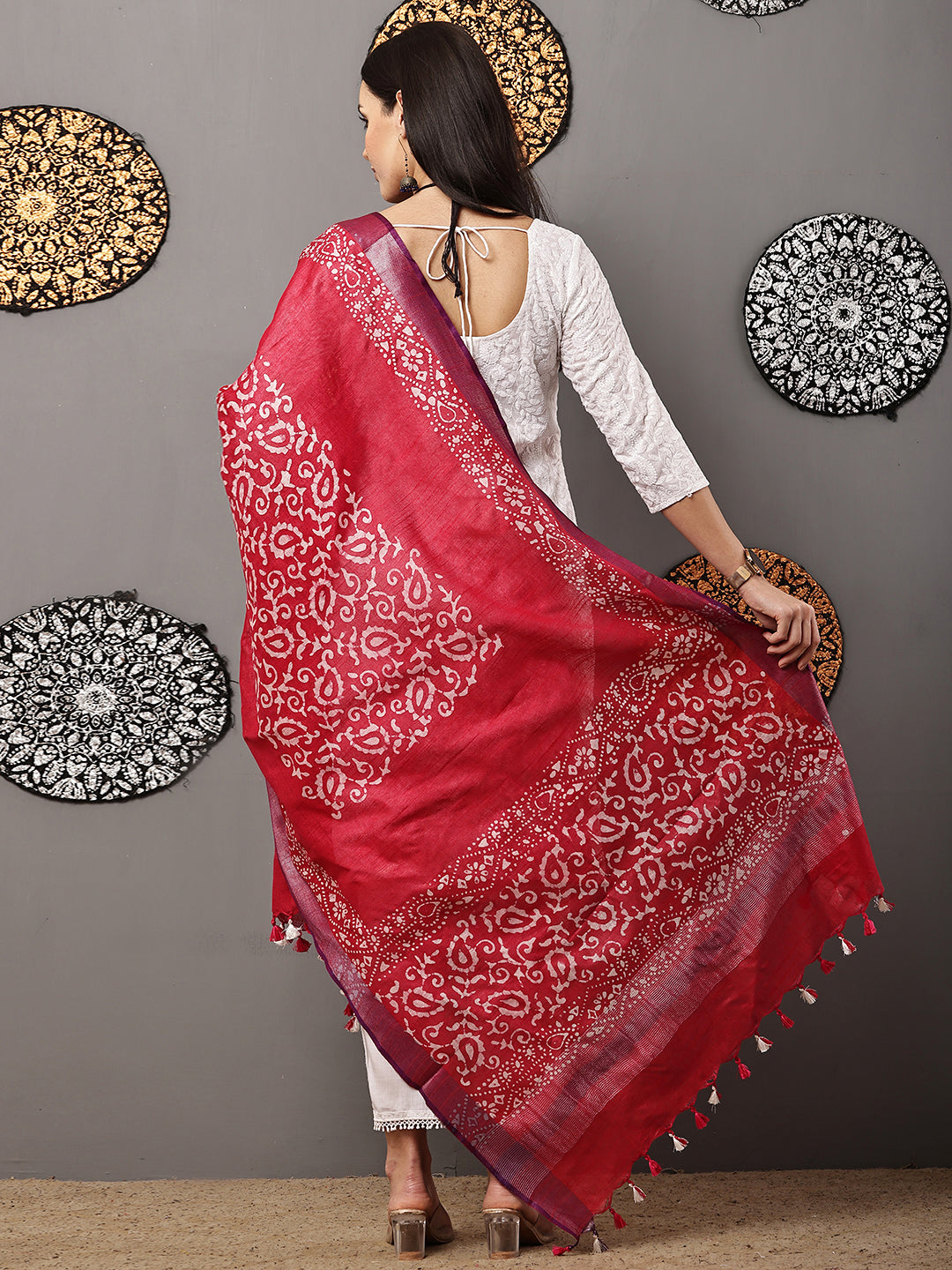 Dupatta-Cotton Batik-Rani Pink + Purple