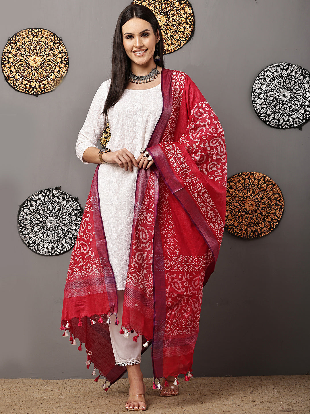 Dupatta-Cotton Batik-Rani Pink + Purple