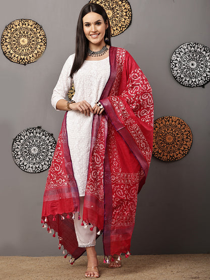 Dupatta-Cotton Batik-Rani Pink + Purple