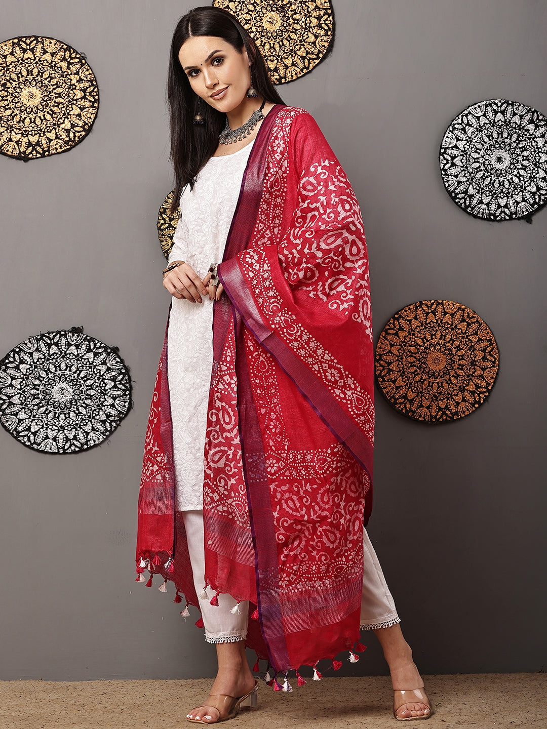 Dupatta-Cotton Batik-Rani Pink + Purple