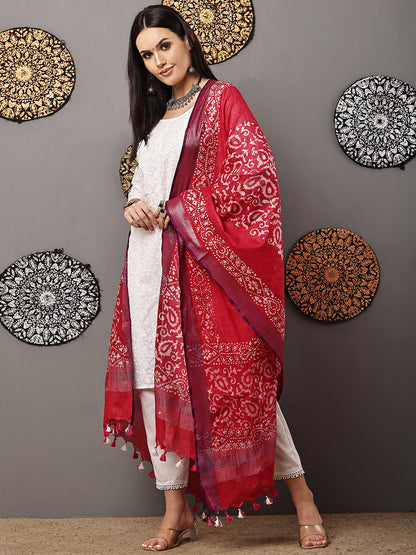 Dupatta-Cotton Batik-Rani Pink + Purple