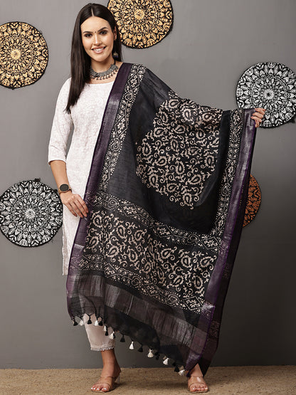Dupatta-Cotton Batik -Black+ Blue