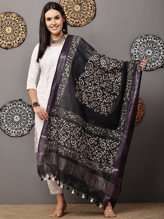 Dupatta-Cotton Batik -Black+ Blue