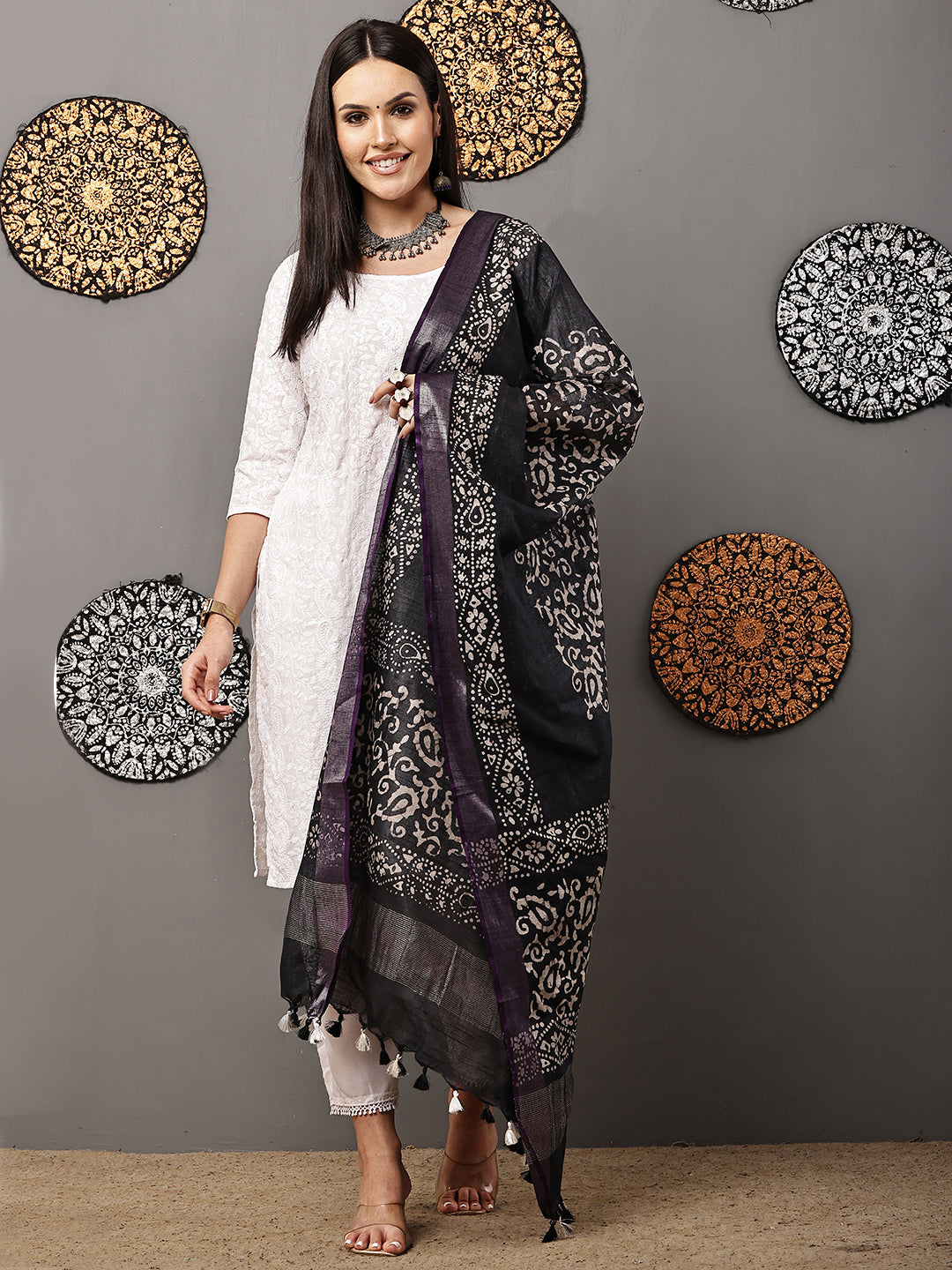 Dupatta-Cotton Batik -Black+ Blue