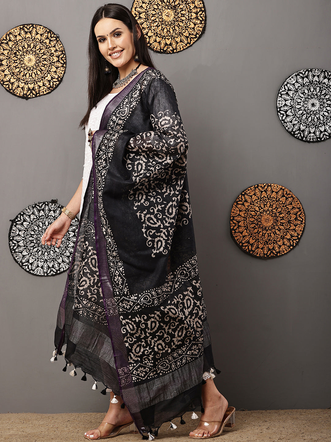Dupatta-Cotton Batik -Black+ Blue