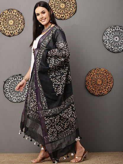 Dupatta-Cotton Batik -Black+ Blue
