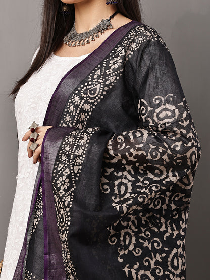 Dupatta-Cotton Batik -Black+ Blue