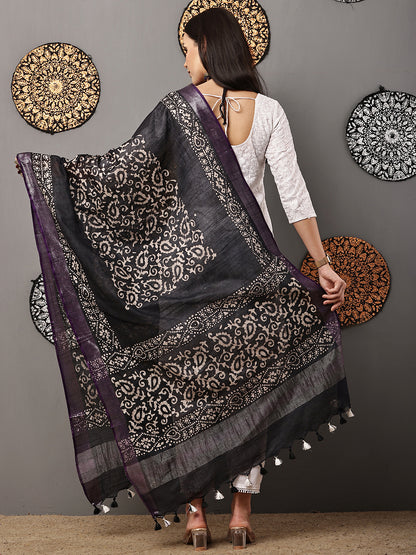 Dupatta-Cotton Batik -Black+ Blue