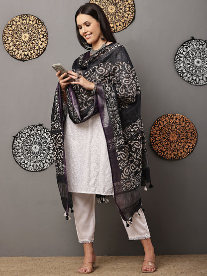 Dupatta-Cotton Batik -Black+ Blue
