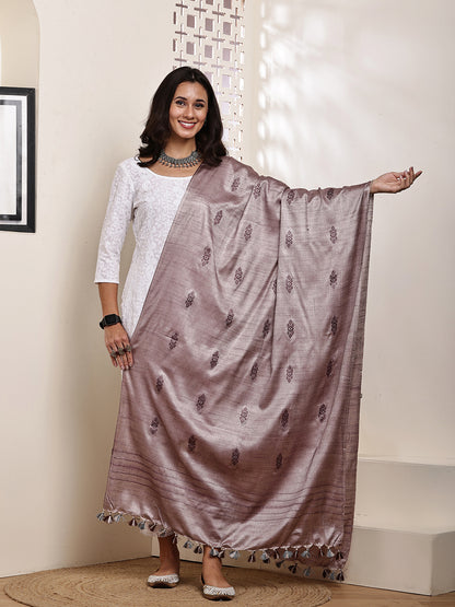 Dupatta-Cotton Silk - Purple All Over Buti